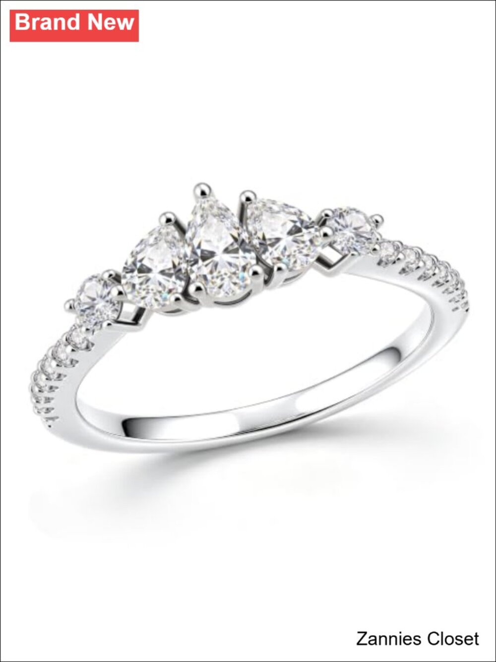 💍 Pear Shaped 1.1CT Moissanite Three Stone Engagement Ring 18K White Gold